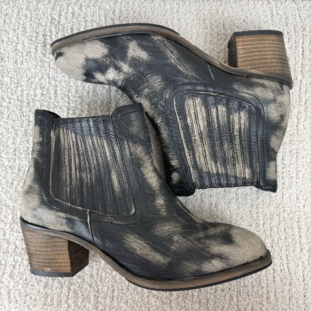 Womens Tie-Dye Black Gray Leather Ankle Booties